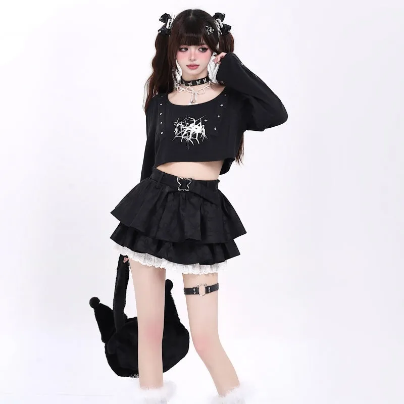 Sweet Y2K Style Black Long-Sleeved T-shirt
