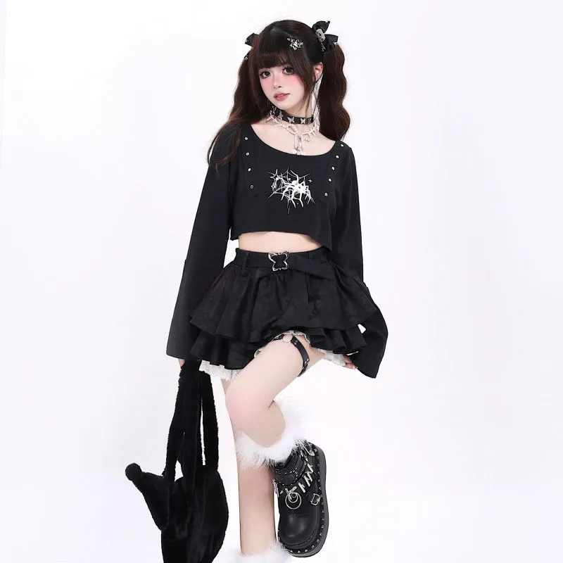 Sweet Y2K Style Black Long-Sleeved T-shirt