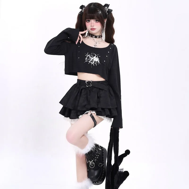Sweet Y2K Style Black Long-Sleeved T-shirt