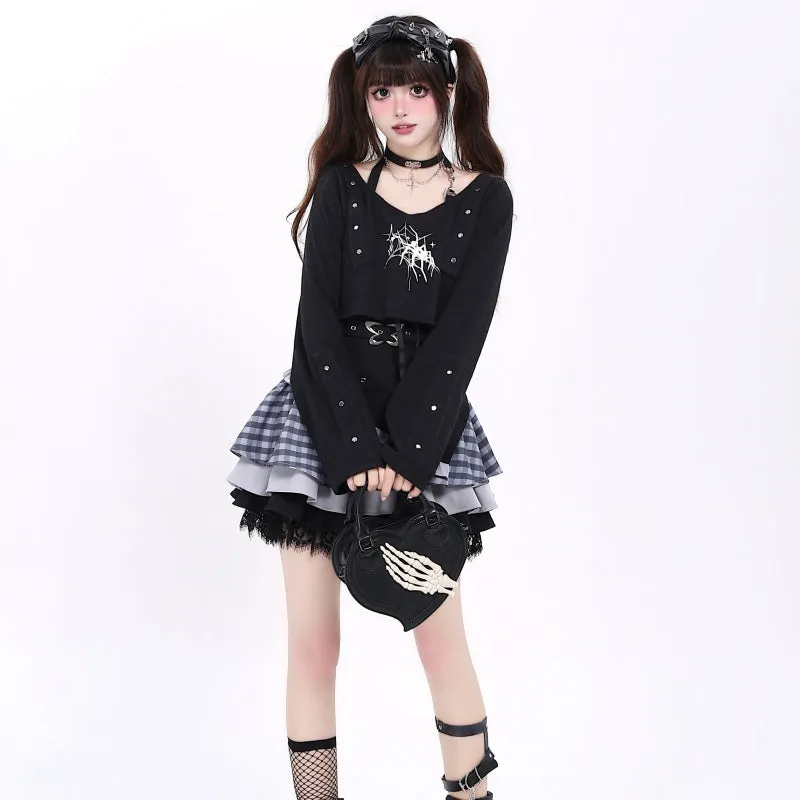 Sweet Y2K Style Black Long-Sleeved T-shirt