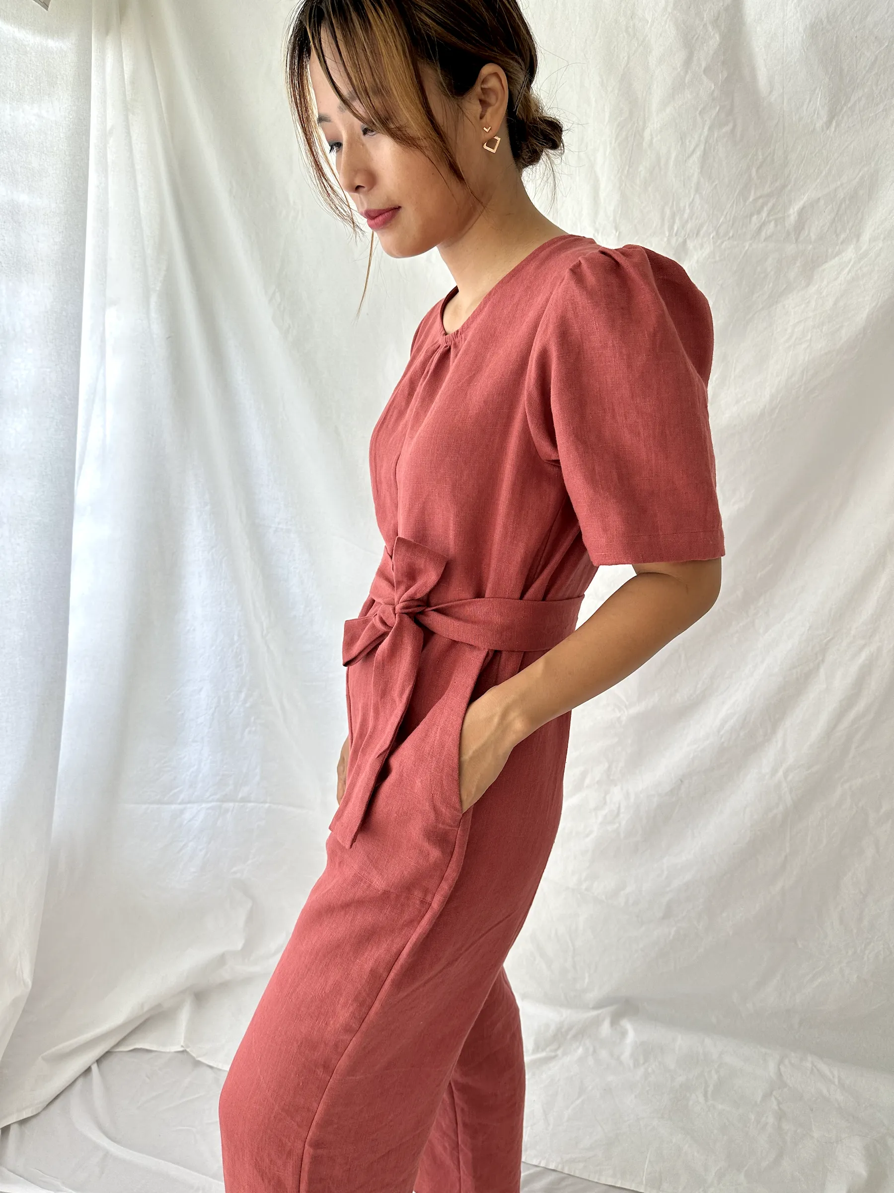 The Terra Short Sleeved Linen Jumpsuit