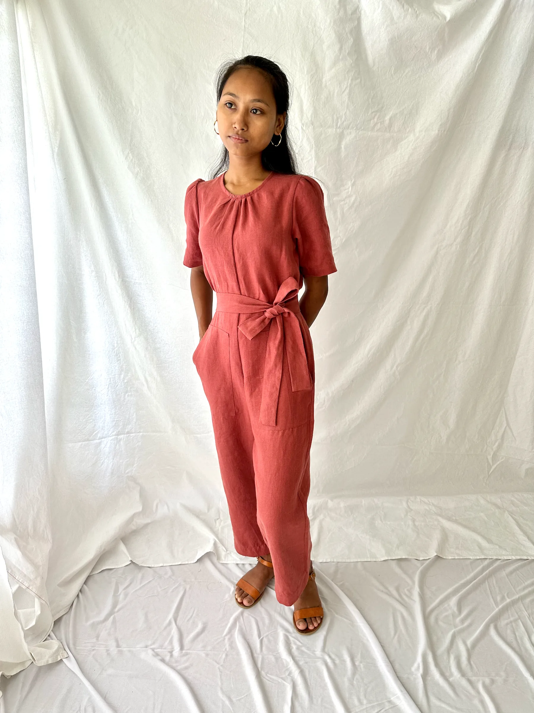 The Terra Short Sleeved Linen Jumpsuit