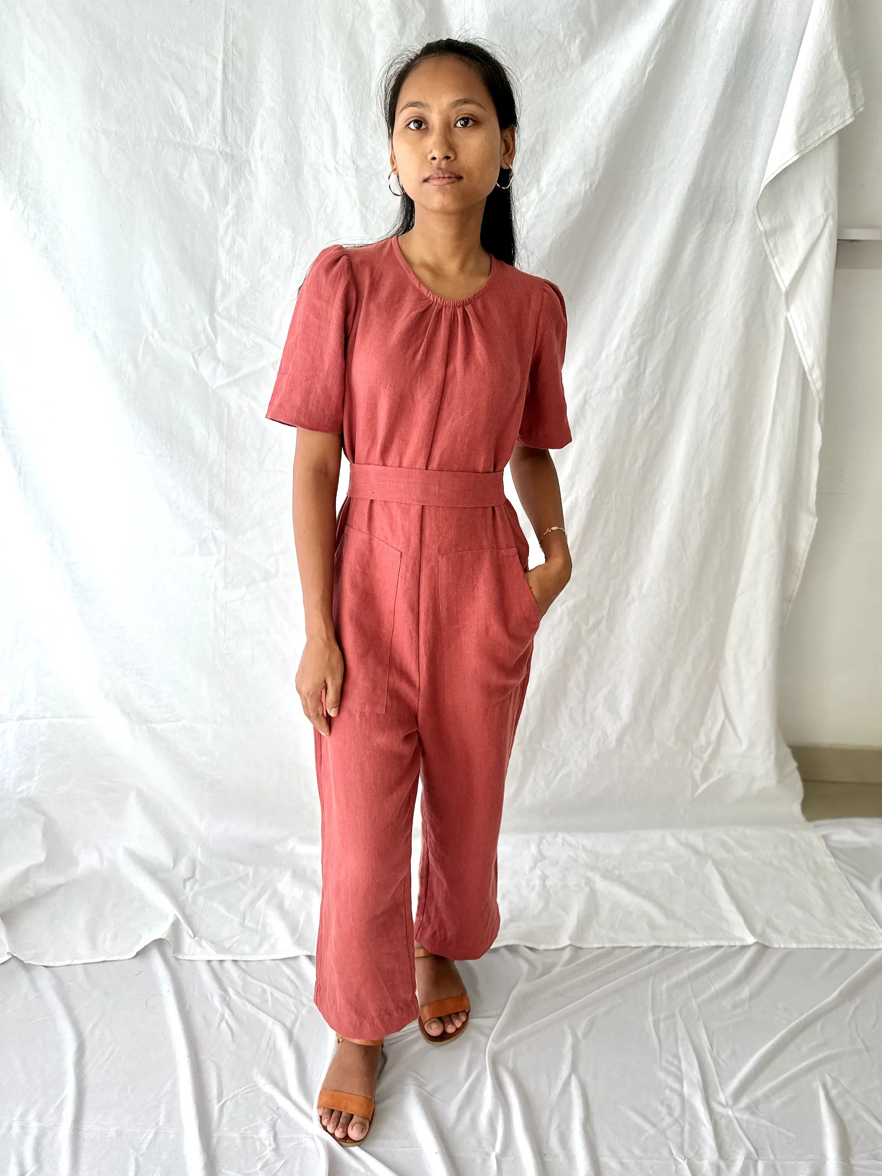The Terra Short Sleeved Linen Jumpsuit