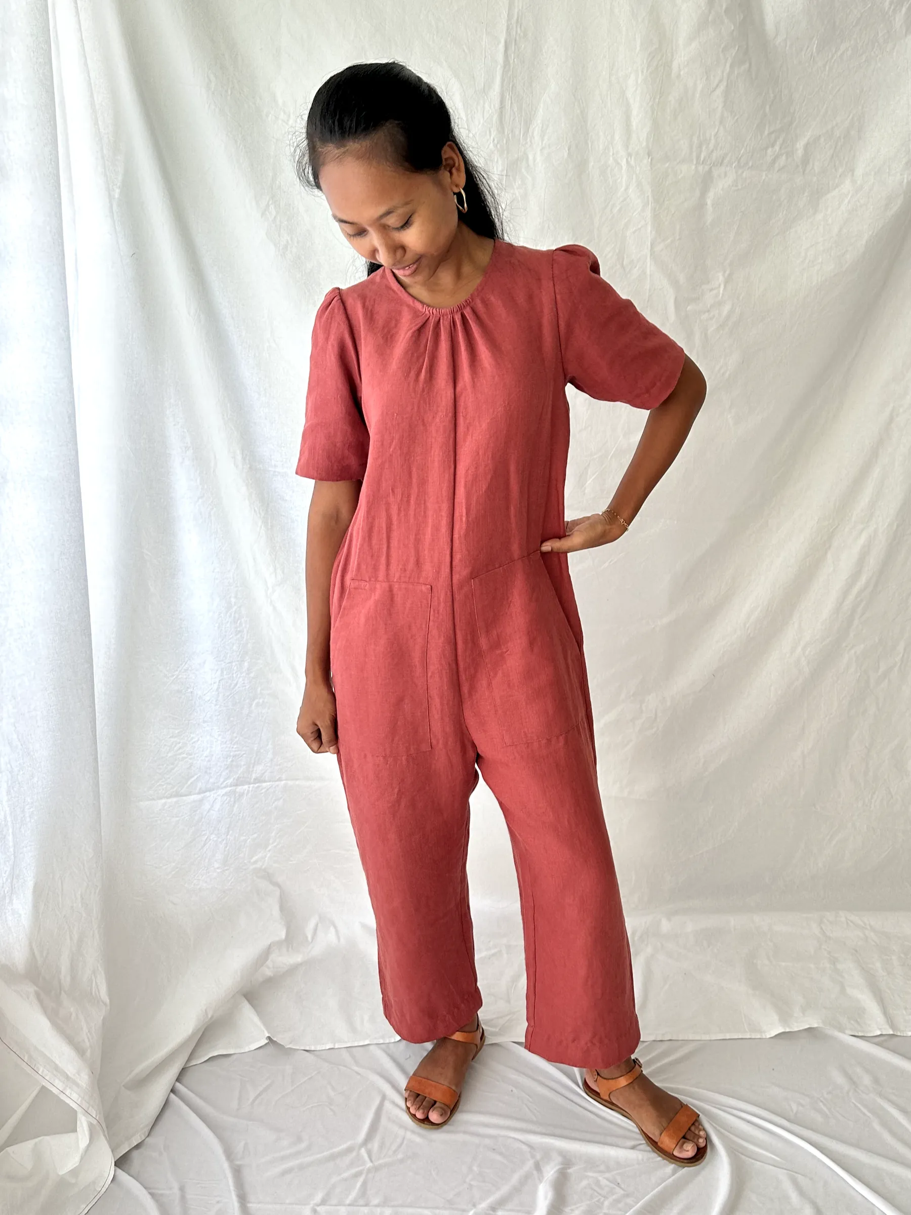 The Terra Short Sleeved Linen Jumpsuit