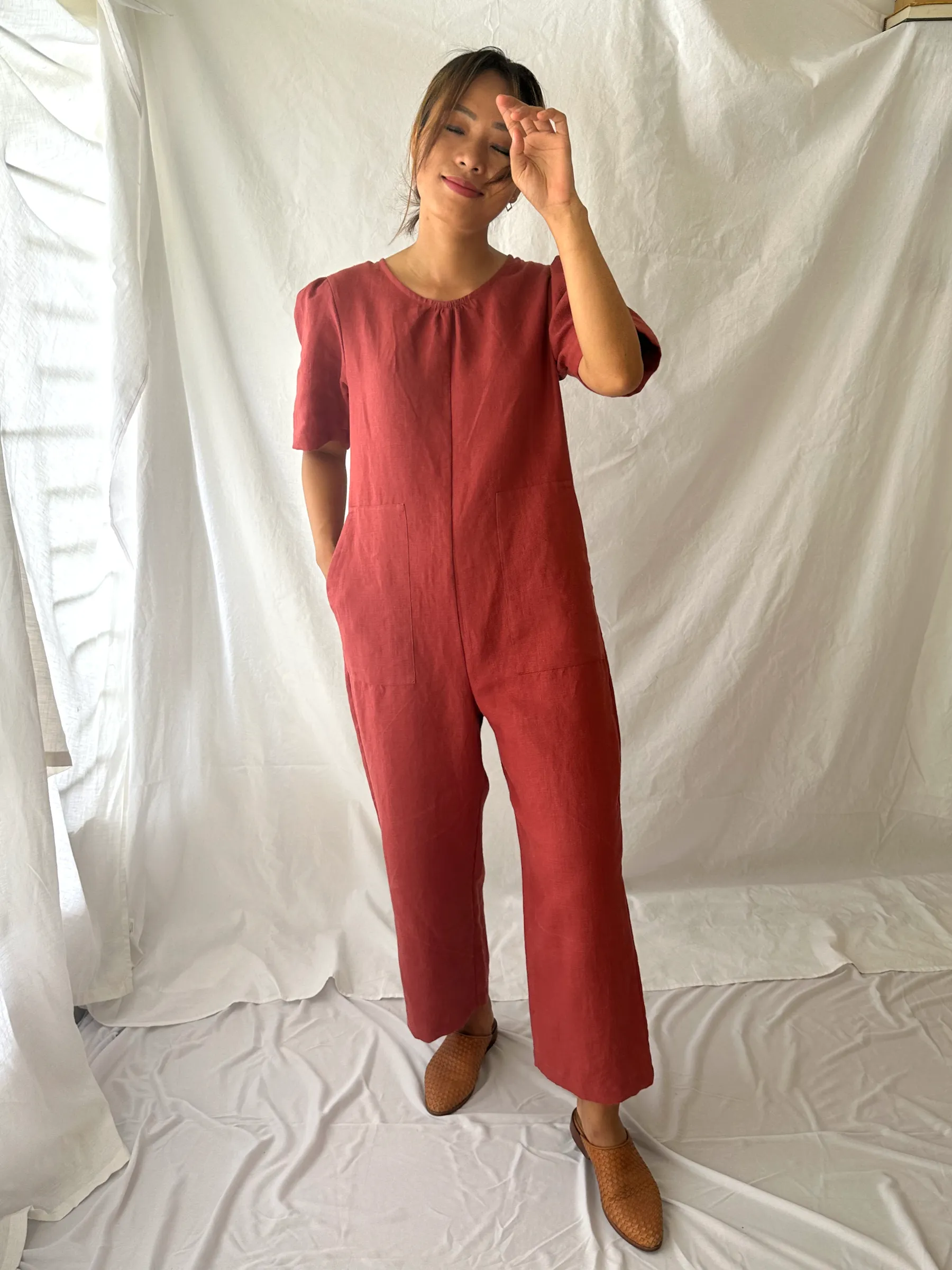The Terra Short Sleeved Linen Jumpsuit