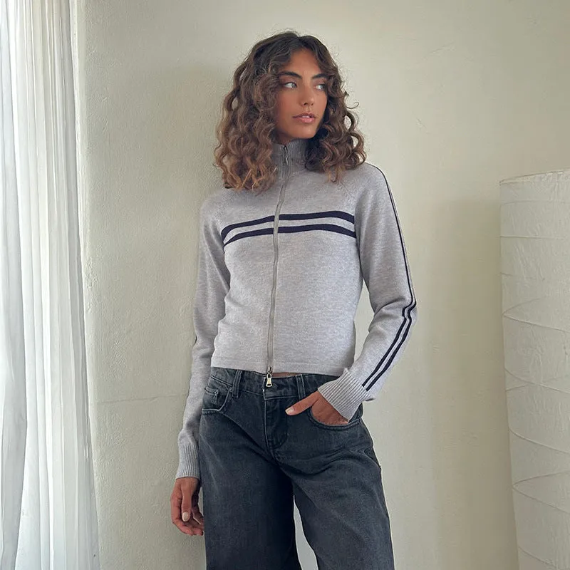 Toleet y2k Simple Striped Contrast Color Knitted Cardigan Shoulder Women's Spring and Autumn
