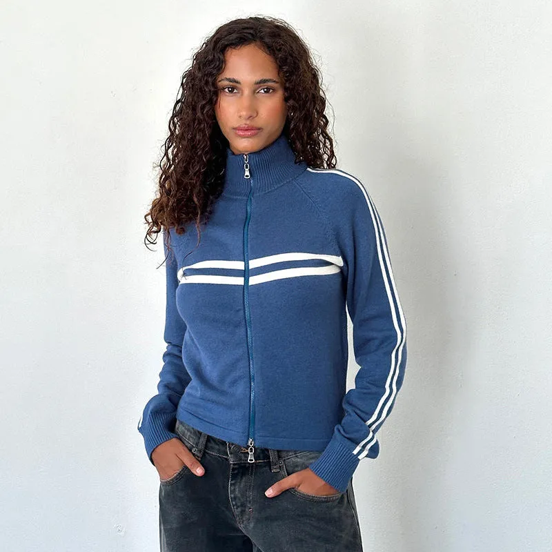 Toleet y2k Simple Striped Contrast Color Knitted Cardigan Shoulder Women's Spring and Autumn