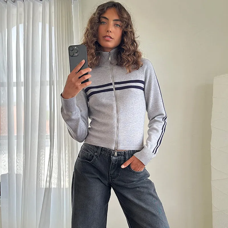 Toleet y2k Simple Striped Contrast Color Knitted Cardigan Shoulder Women's Spring and Autumn