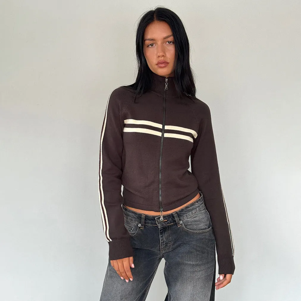 Toleet y2k Simple Striped Contrast Color Knitted Cardigan Shoulder Women's Spring and Autumn