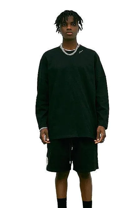 Unisex Black Oversized Long-Sleeved Top