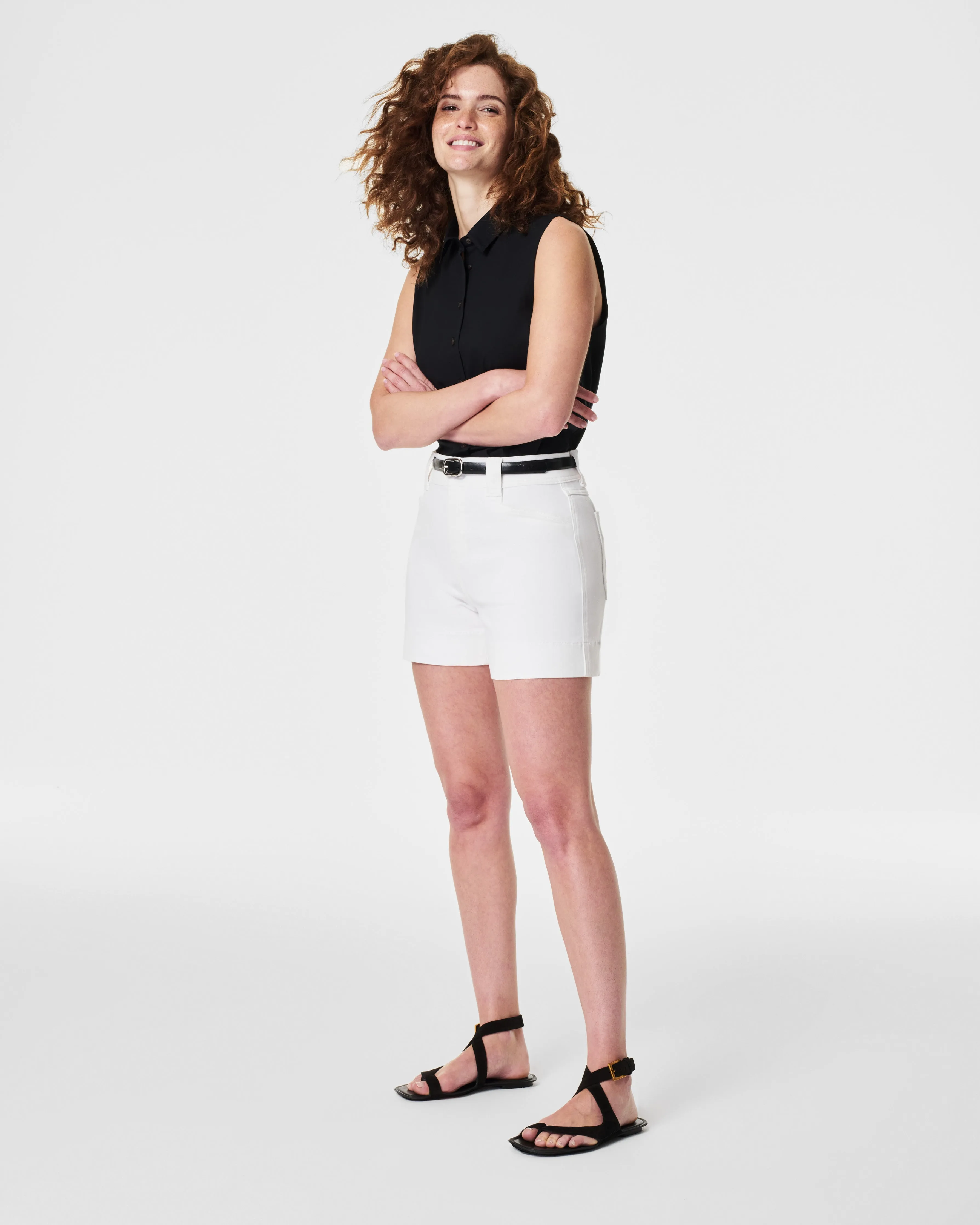 White Denim Trouser Short, 4"