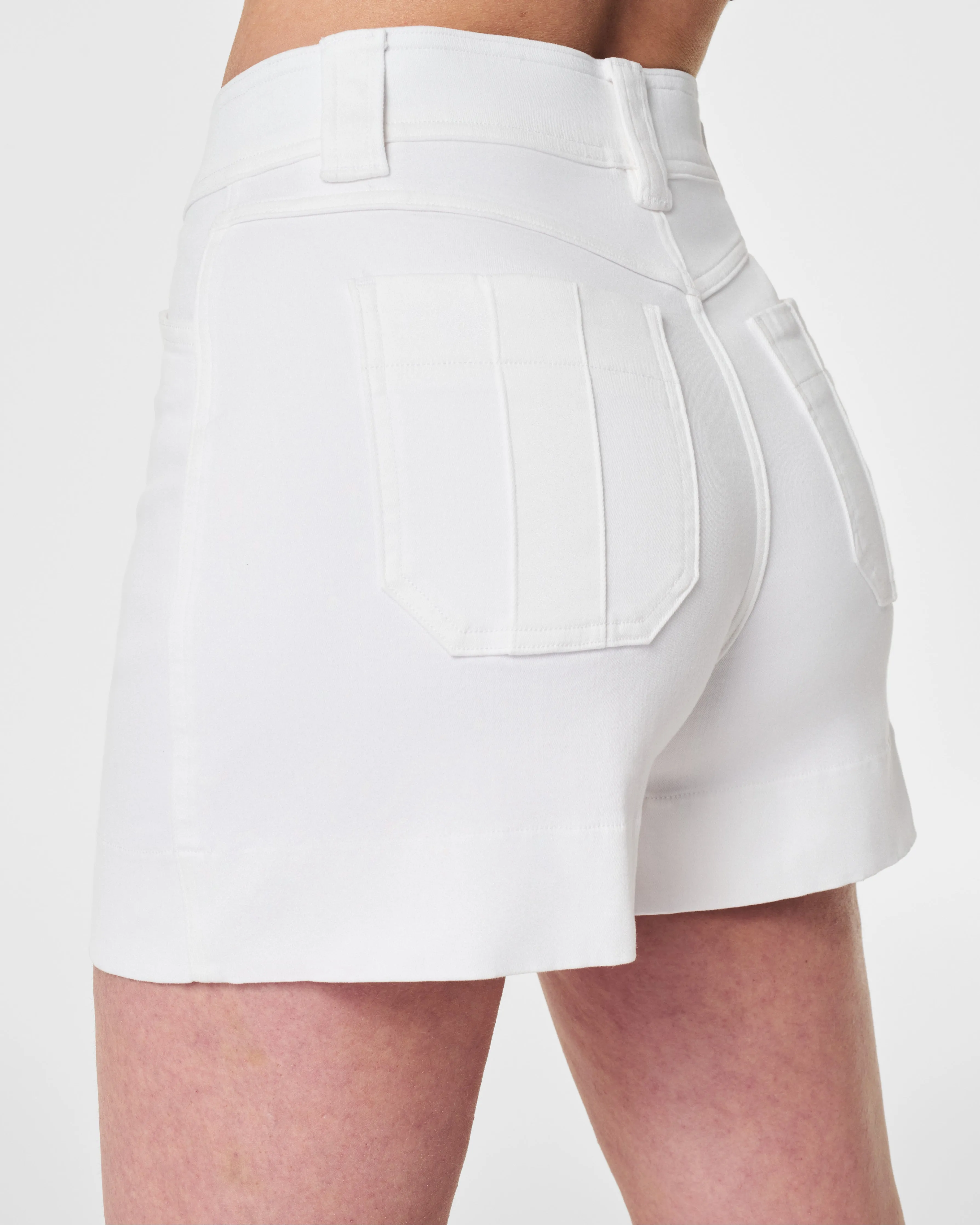White Denim Trouser Short, 4"