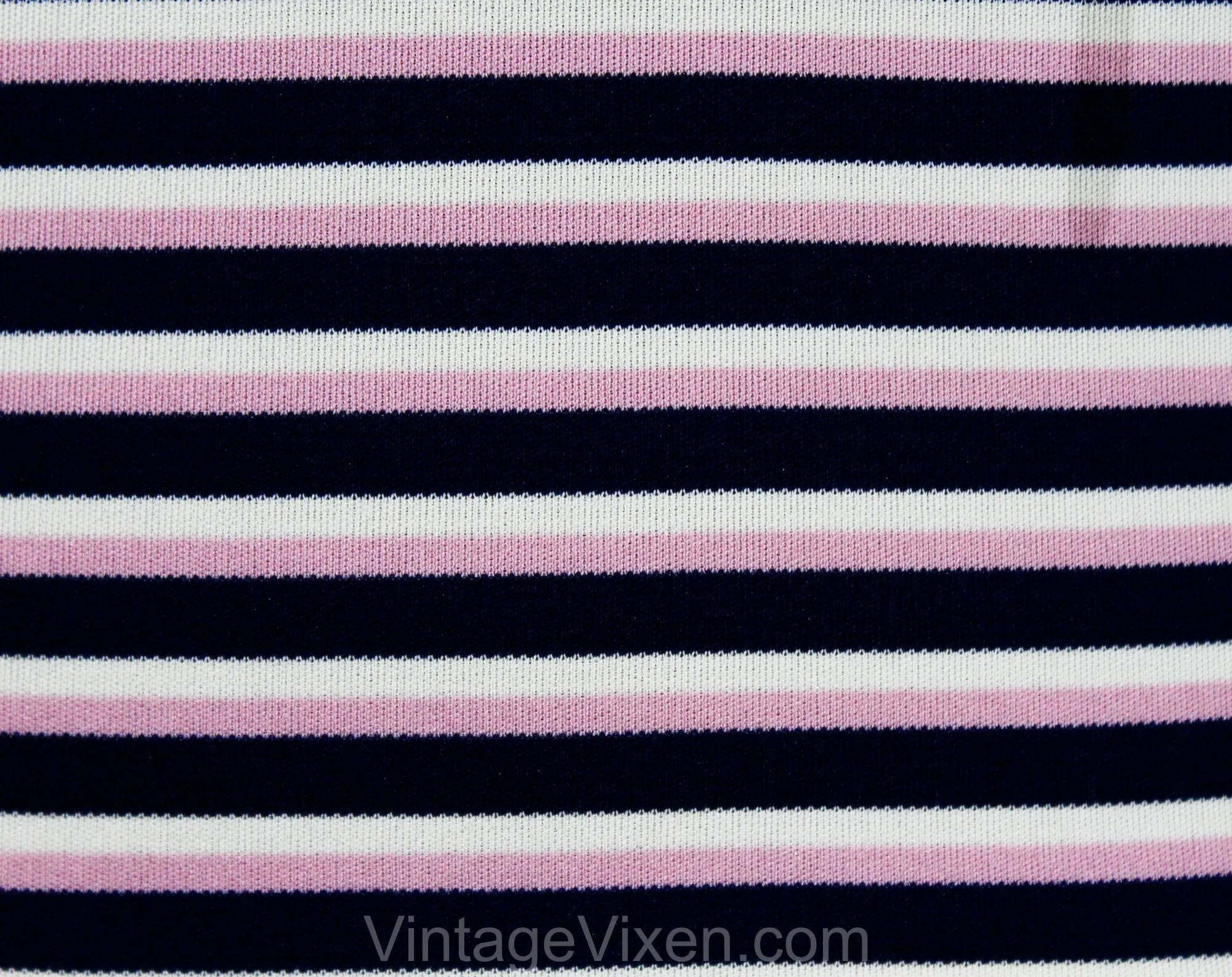 XS Small Striped Top - Retro 70s Long Sleeved Knit Shirt & Kerchief - Euro Gondolier Style Stripes - Navy Blue Rose Pink Ivory - Bust 32.5