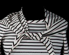 XXS Small Striped Top - Retro 70s Long Sleeved Knit Shirt & Kerchief - Euro Gondolier Style Stripes - Black Rose Pink Ivory - Bust 31
